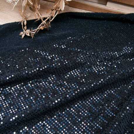 Tissu strass noir extensible en 150cm n°11172