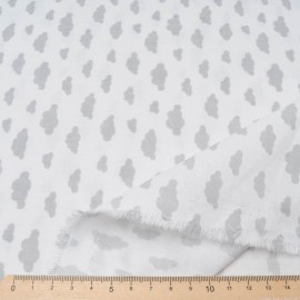 Coupon Coton OEKO TEX petit nuage gris fond blanc 90cm en 160cm