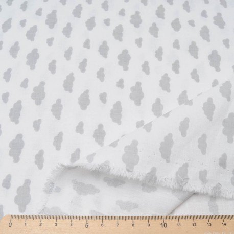 Coton OEKO TEX petit nuage gris fond blanc en 160cm