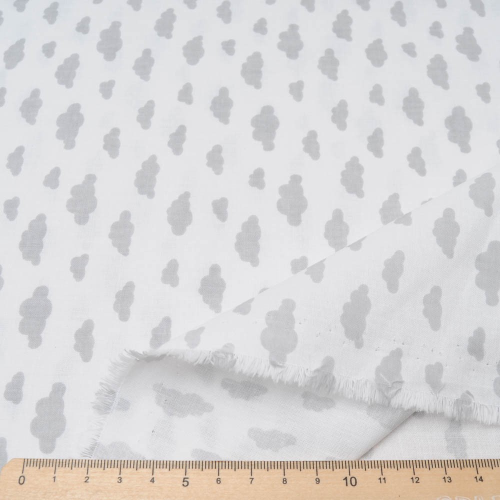 Coton OEKO TEX petit nuage gris fond blanc en 160cm - Defilentissus