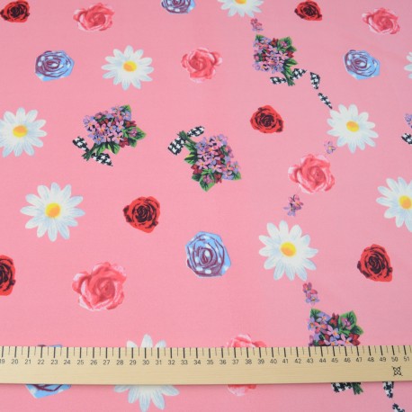 Jersey polyester et Lycra rose à fleurs en 150cm n° 691