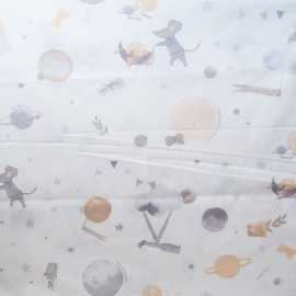 Coton OEKO TEX Souris dans le cosmos fond blanc en 160cm