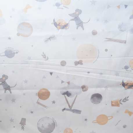 Coton OEKO TEX Souris dans le cosmos fond blanc en 160cm