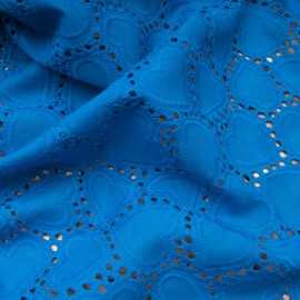 Au mètre Coton brodé Coeurs Bleu Roi en 135cm n°11155 OEKOTEX