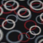 Au mètre Jersey Viscose fond noir à cercles bordeaux, gris et beige en 150cm n°10284