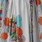 Panneau Jersey Viscose blanc cassé motif feuille tropicale colorée 1m60 en 155cm