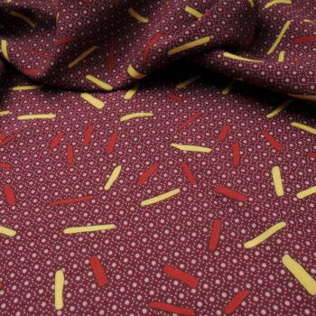 Au mètre légère viscose Haute Couture  bâtonnet jaune et fond bordeaux en 150cm n°10555