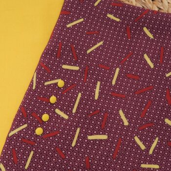 Au mètre légère viscose Haute Couture  bâtonnet jaune et fond bordeaux en 150cm n°10555