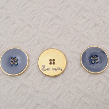Bouton bleu MARINE à coudre en métal doré 4 trous 20mm