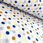 Coton OEKO TEX  gros pois marine brun fond blanc en 160cm