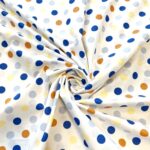 Coton OEKO TEX  gros pois marine brun fond blanc en 160cm