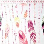 Coton OEKO TEX guirlande de plumes roses fond blanc en 160cm