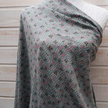 Au mètre fibranne viscose imprimée grise pois turquoise rose en 145cm n°10628