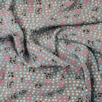 Au mètre fibranne viscose imprimée grise pois turquoise rose en 145cm n°10628