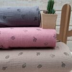 Au mètre Double Gaze imprimé cactus 100% Coton Gris foncé en 130cm n°10680