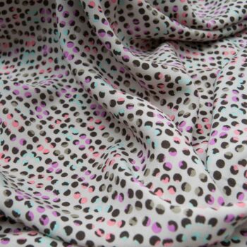 Au mètre fibranne viscose imprimée grise pois rose en 145cm n°10713