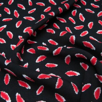 Au mètre fibranne viscose imprimée noire plume rouge en 145cm n°10705