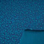 Au mètre jersey  côtelé COTON graou léopard bleu pétrole en 120cm n°10885
