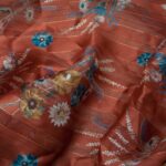 Coupon Mousseline polyester rouille fleurie à rayure lurex dorée 1m90 en 150cm n°10871