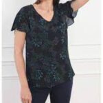 Au mètre  Viscose légère noir clair motif japonisant floral en 145cm n°10934