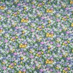 Au mètre coton imprimé  fleurette moutarde et verte en 145cm n°11057