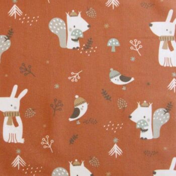 Coton OEKO TEX renard nuit étoilée fond bleu marine  en 160cm