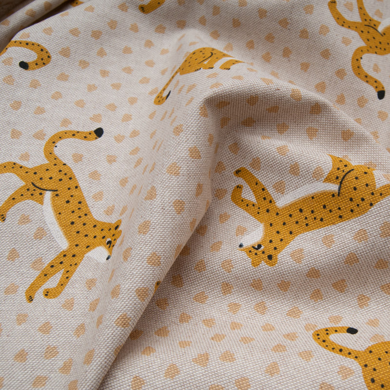 Tissu effet lin motif "Léopard"