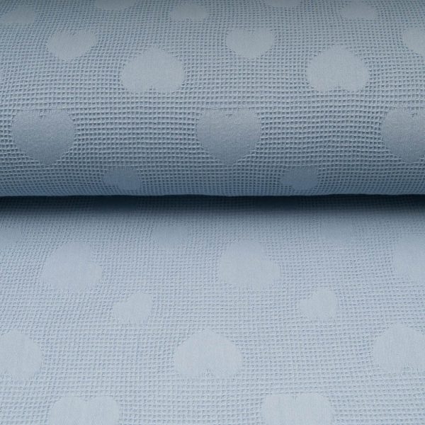100% COTON Jacquard Nid d'abeille fantaisie avec coeur tissé bleu ciel