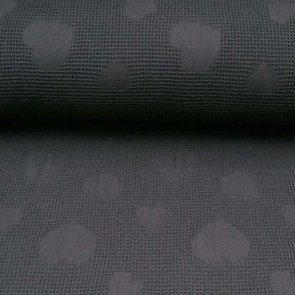 100% COTON Jacquard Nid d'abeille fantaisie avec coeur tissé NOIR