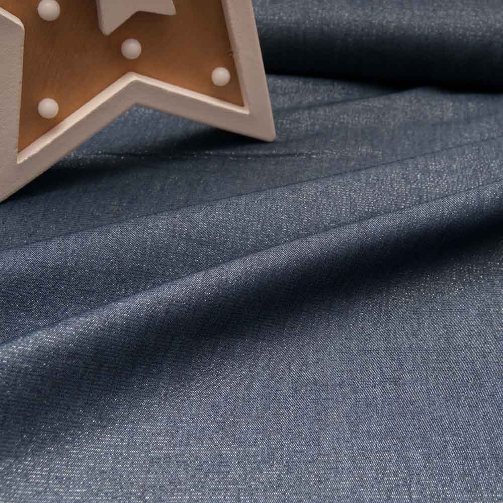 Chambray coton polyester jean bleu foncé et lurex