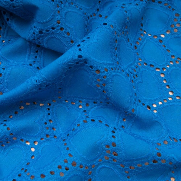 Coton brodé Coeurs Bleu Roi OEKOTEX