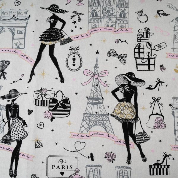 Coton cretonne Moi Paris blanc doré