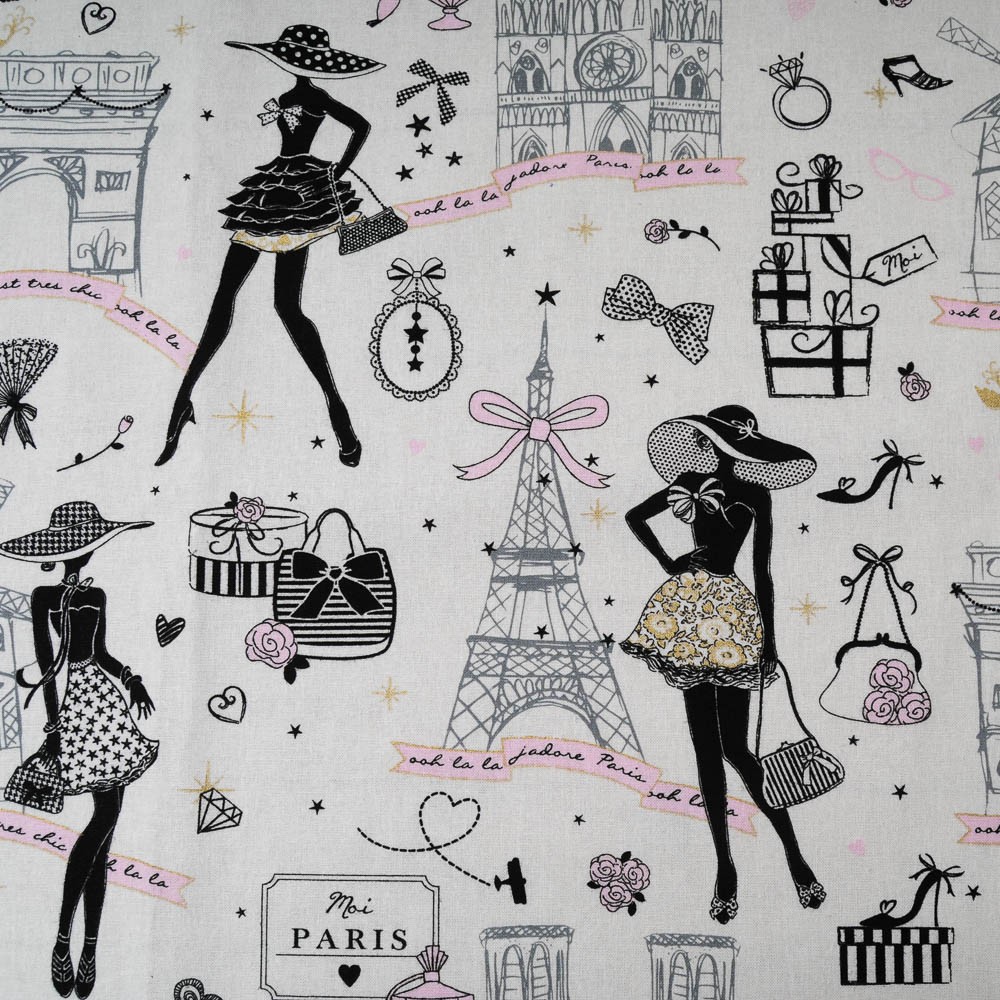 Coton cretonne Moi Paris blanc doré