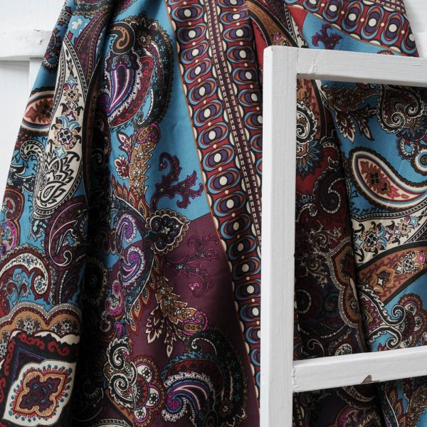 Coupon Coton Haute Couture violet bordeaux et turquoise 1m70