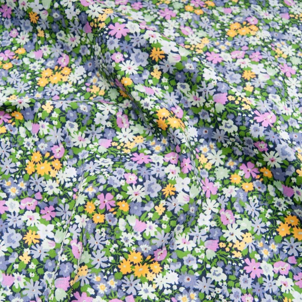 coton imprimé fleurette moutarde et verte