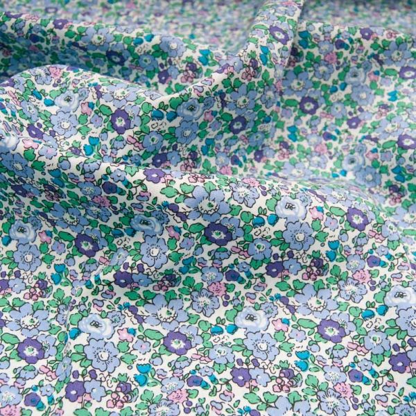 coton imprimé fleurette mauve et bleue
