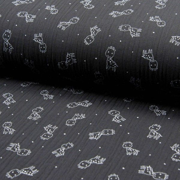 Coton Triple Gaze imprimé Girafe fond noir