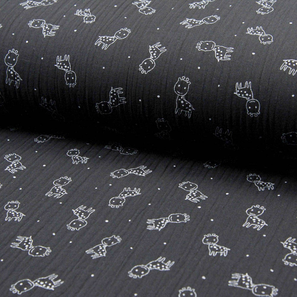 Coton Triple Gaze imprimé Girafe fond noir