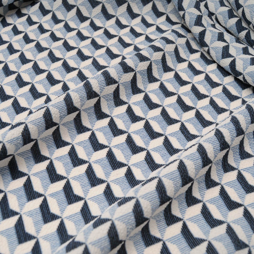 Crêpe polyester bleu blanc