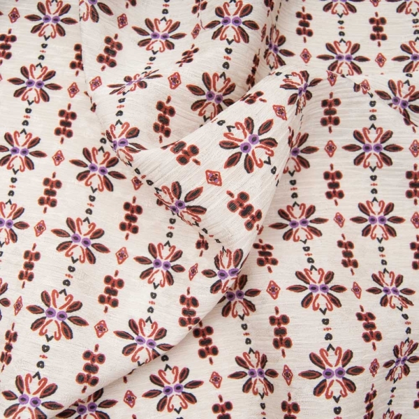 crêpe viscose, fond beige, petit motif indien