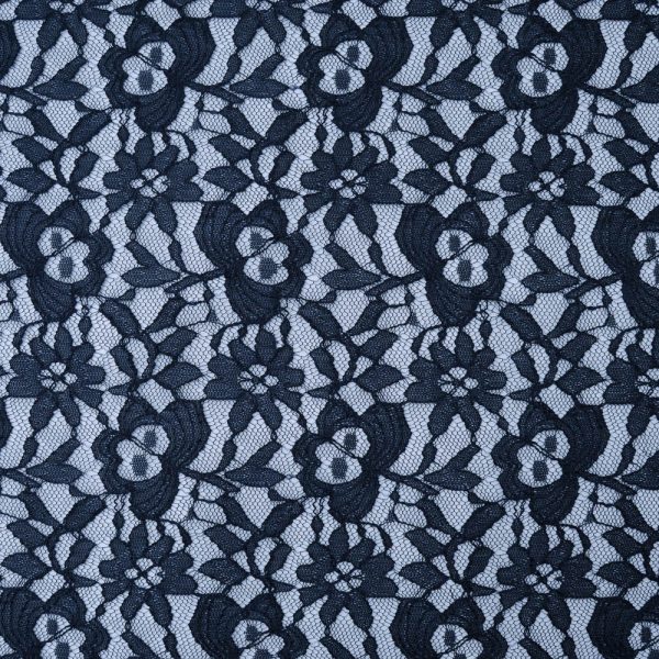 dentelle stretch fleurs bleu marine