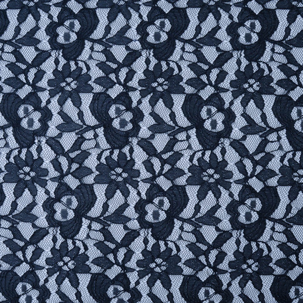 dentelle stretch fleurs bleu marine