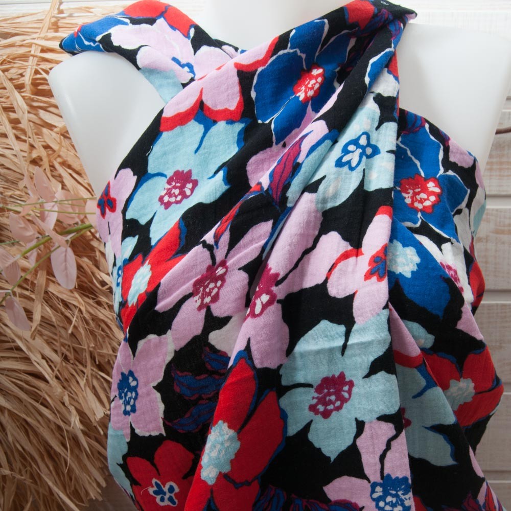 Double Gaze 100% Coton fond Noir grande fleur