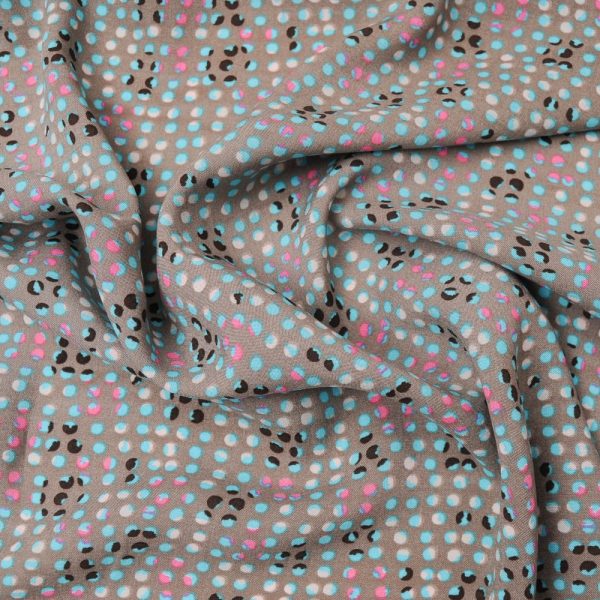 fibranne viscose imprimée grise pois turquoise rose