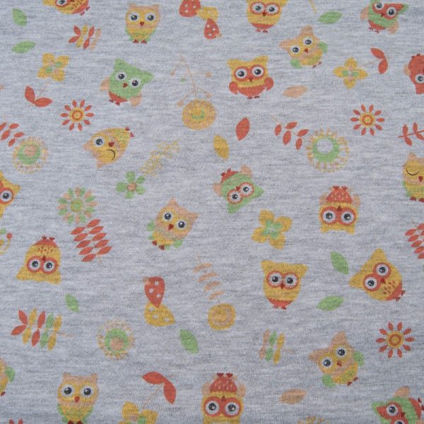 fin jersey Coton fond gris chouette orange