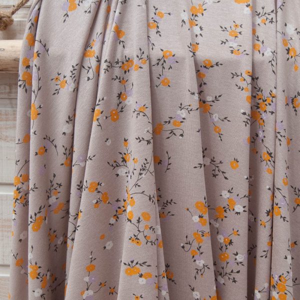 fin jersey viscose Agnès b. taupe fleurette moutarde