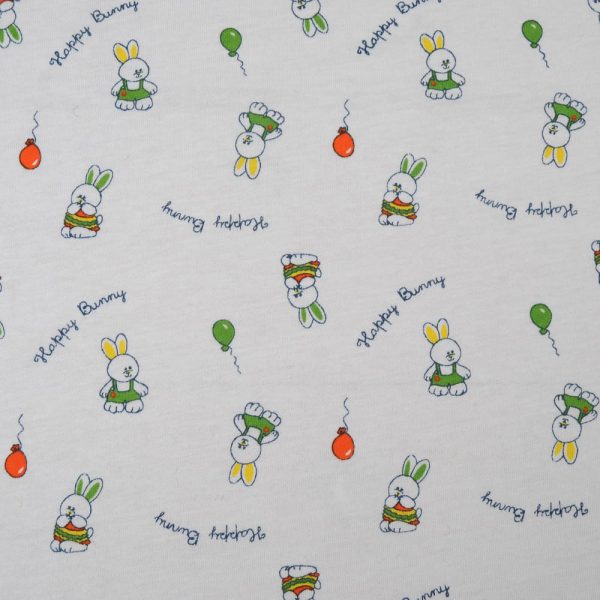 jersey Coton fond blanc petit lapin Bunny