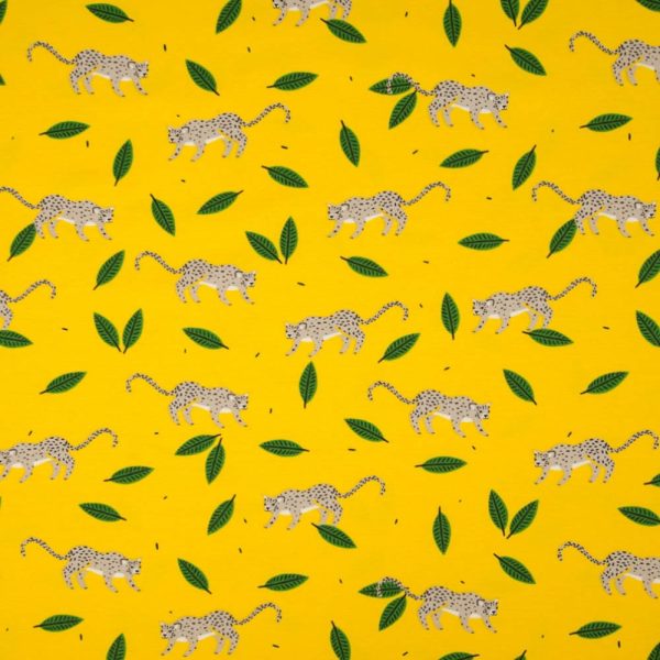 Jersey Coton fond jaune guépard OEKOTEX