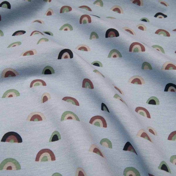 jersey coton Oekotex imprimé Arc en ciel en Dirty blue
