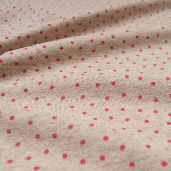 jersey Coton Acrylique beige à pois rouges